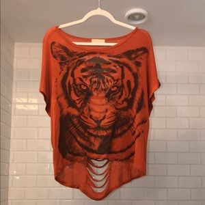 Trendy Distressed Shirt with Rhinestone Studs